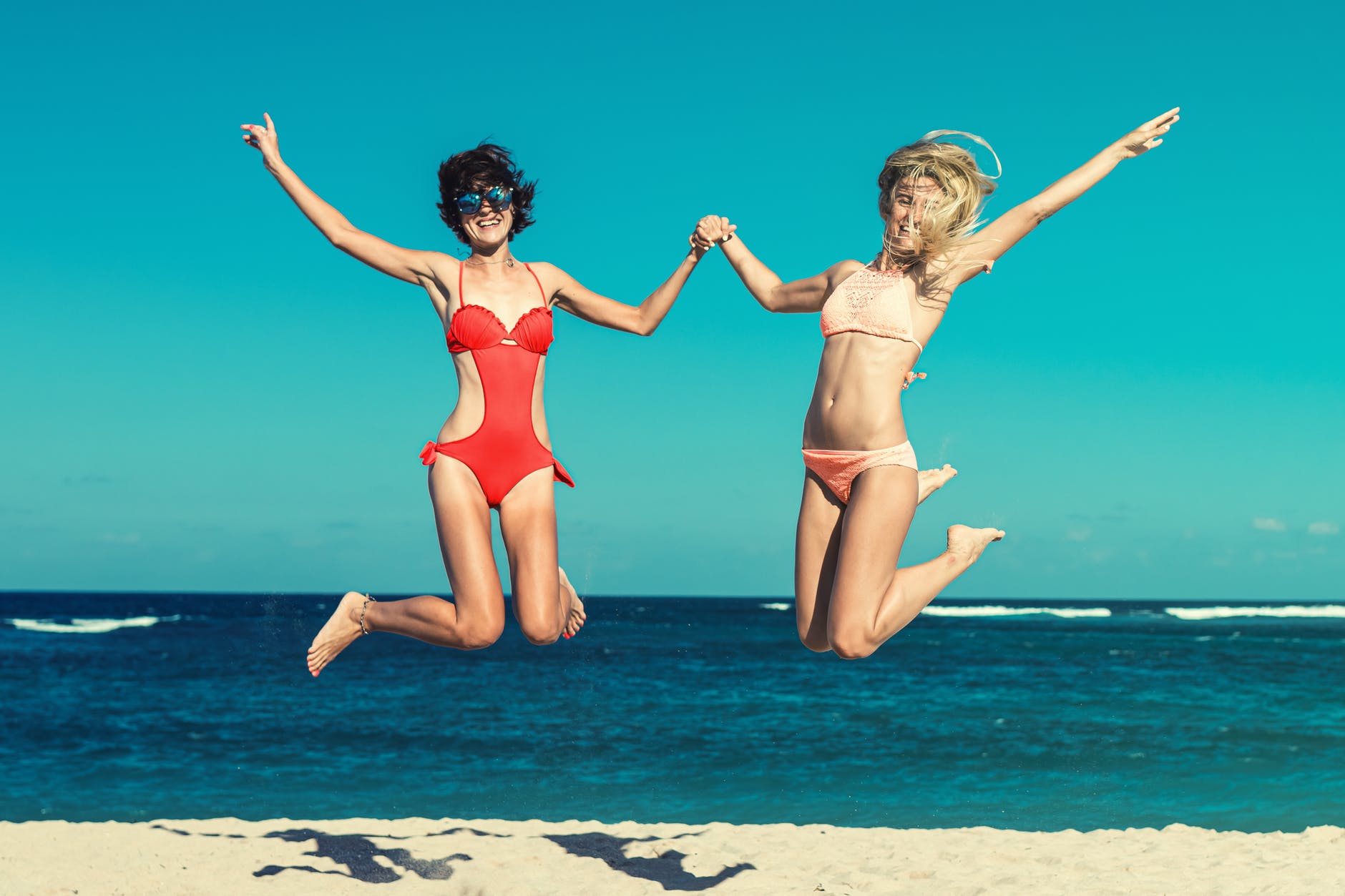 Women jumping  in beach background | Franklin, TN | Shara Smile